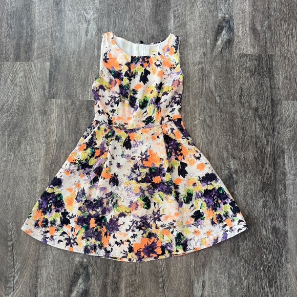 Maeve Dresses & Skirts - Maeve Anthropologie Neon Floral Printed Fit and Flare Dress Pebble Texture 4P